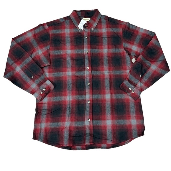 Men's Bass Pro Large Flannel Shirt Plaid Buffalo Red Gray Pocket Long Sleeve NWT - Picture 3 of 8